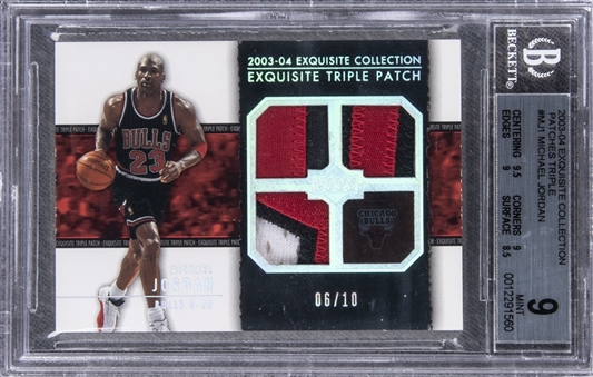 2003-04 UD "Exquisite Collection" Triple Patch #MJ1 Michael Jordan Game Used Patch Card (#06/10) – BGS MINT 9